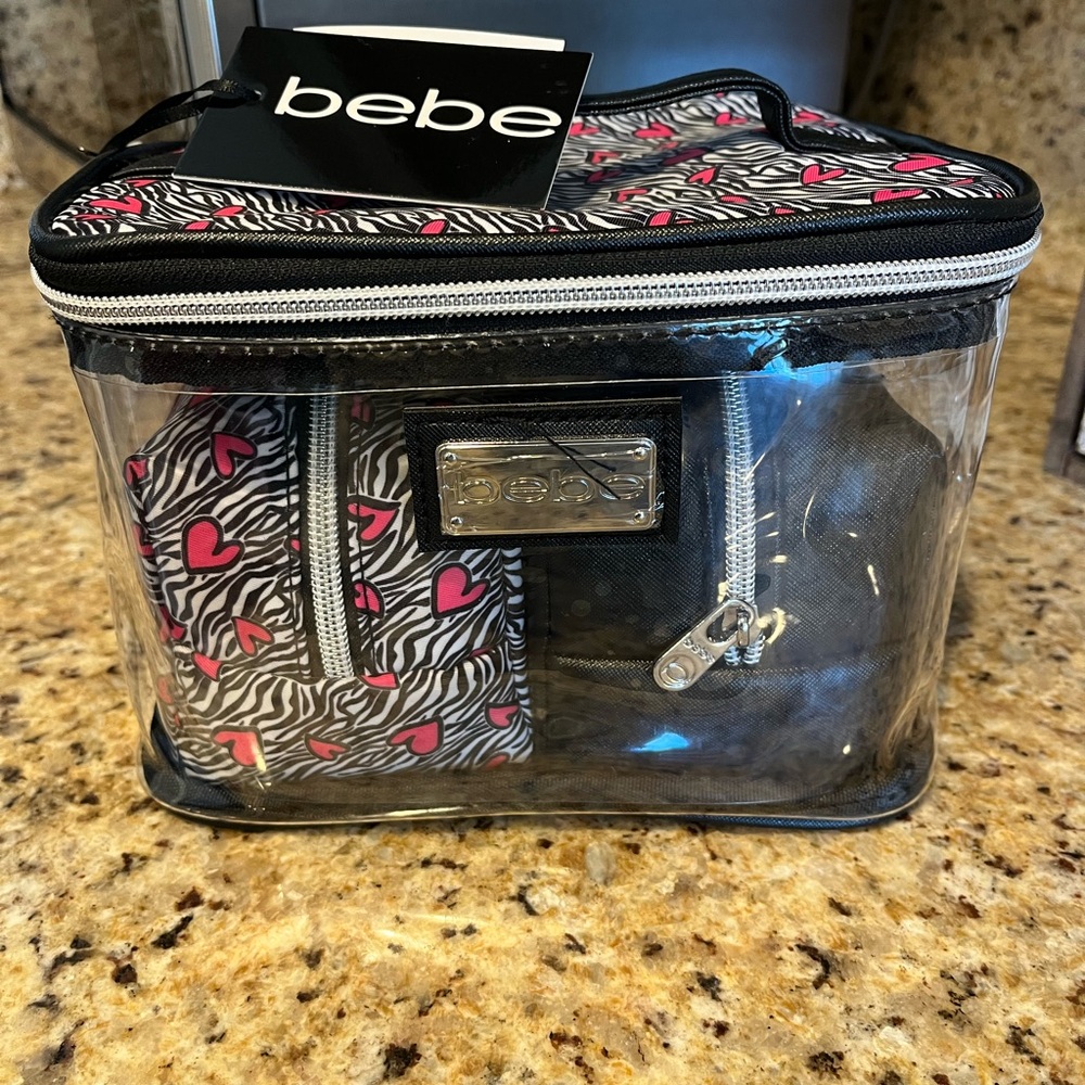 Bebe Pink Heart and Zebra Print Cosmetic Bag Set